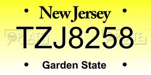 TZJ8258 New Jersey License Plate