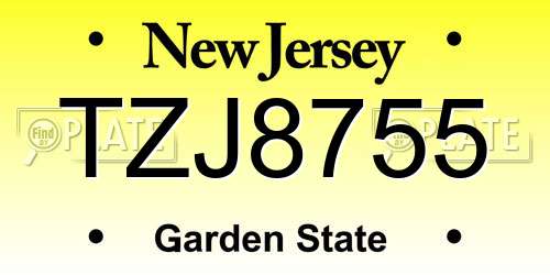 TZJ8755 New Jersey License Plate