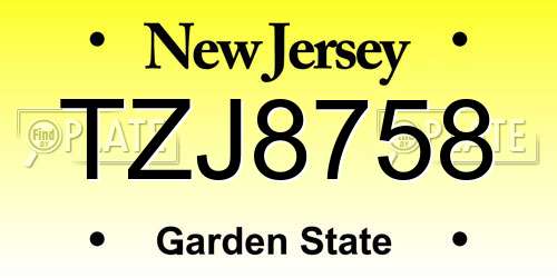 TZJ8758 New Jersey License Plate