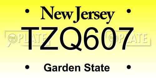 TZQ607 New Jersey License Plate