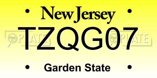 TZQG07 New Jersey License Plate
