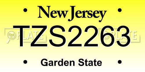 TZS2263 New Jersey License Plate