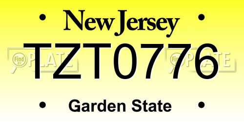 TZT0776 New Jersey License Plate