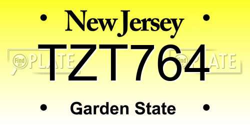 TZT764 New Jersey License Plate