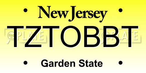 TZTOBBT New Jersey License Plate