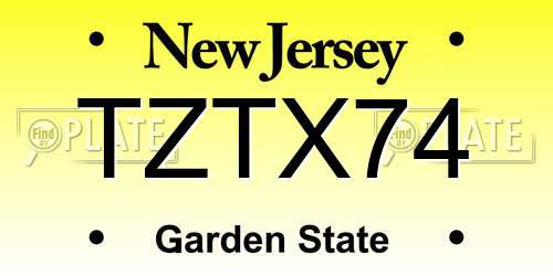 TZTX74 New Jersey License Plate