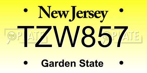 TZW857 New Jersey License Plate