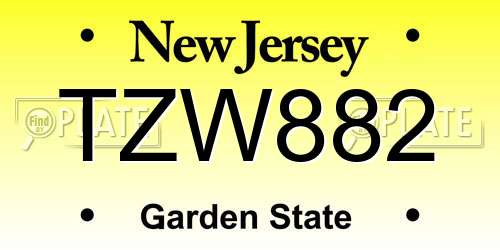 TZW882 New Jersey License Plate