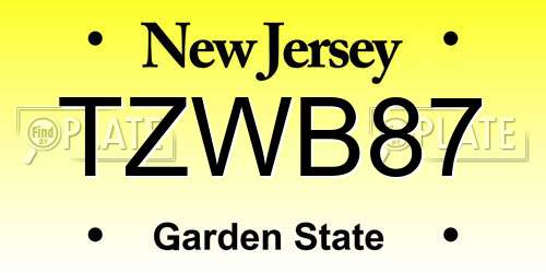 TZWB87 New Jersey License Plate