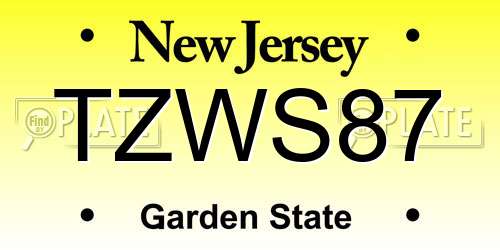 TZWS87 New Jersey License Plate