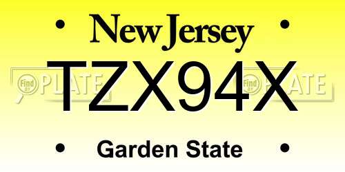 TZX94X New Jersey License Plate