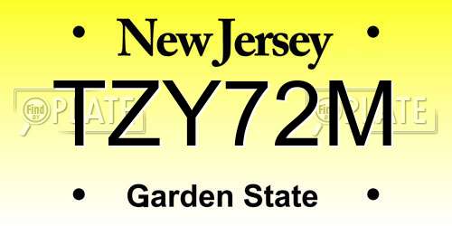 TZY72M New Jersey License Plate