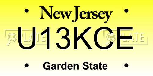U13KCE New Jersey License Plate