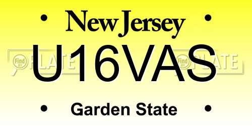 U16VAS New Jersey License Plate