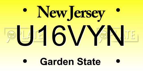 U16VYN New Jersey License Plate