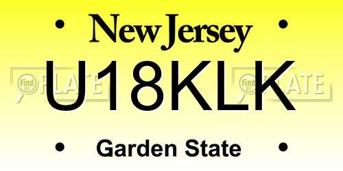 U18KLK New Jersey License Plate