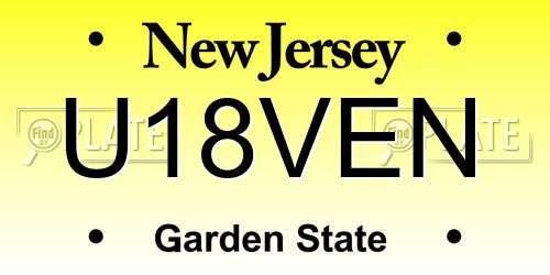 U18VEN New Jersey License Plate