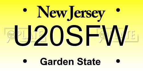 U20SFW New Jersey License Plate