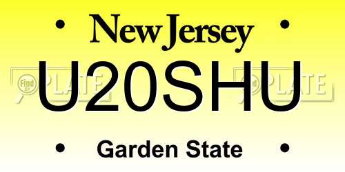 U20SHU New Jersey License Plate