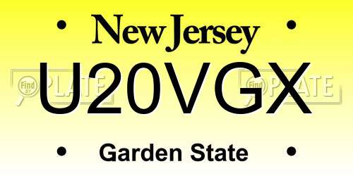U20VGX New Jersey License Plate