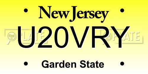U20VRY New Jersey License Plate