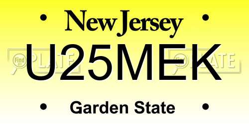U25MEK New Jersey License Plate
