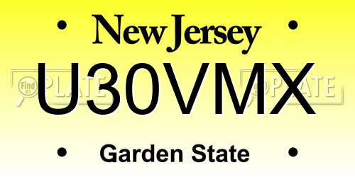 U30VMX New Jersey License Plate