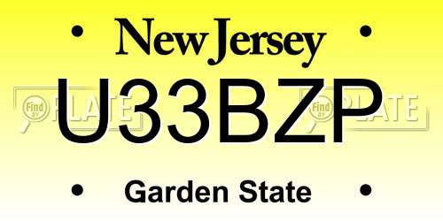 U33BZP New Jersey License Plate