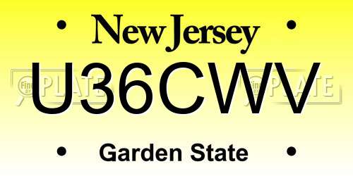 U36CWV New Jersey License Plate