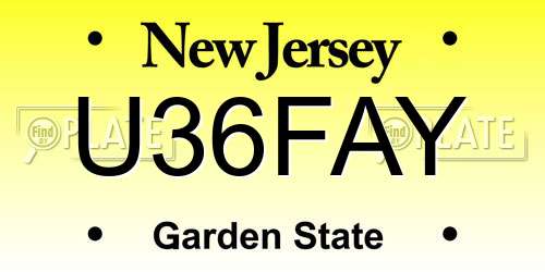 U36FAY New Jersey License Plate