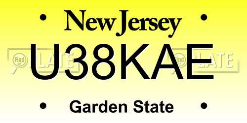 U38KAE New Jersey License Plate
