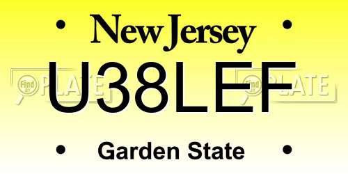 U38LEF New Jersey License Plate