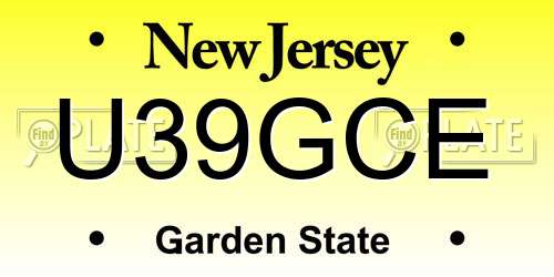 U39GCE New Jersey License Plate