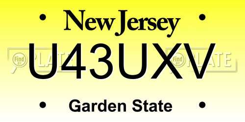 U43UXV New Jersey License Plate