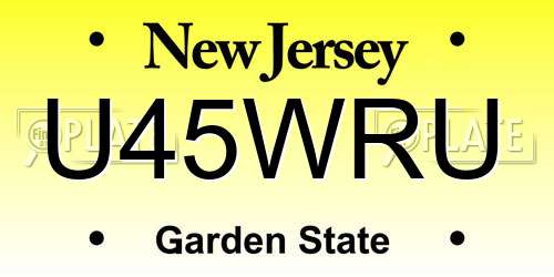 U45WRU New Jersey License Plate