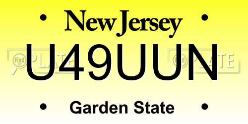 U49UUN New Jersey License Plate