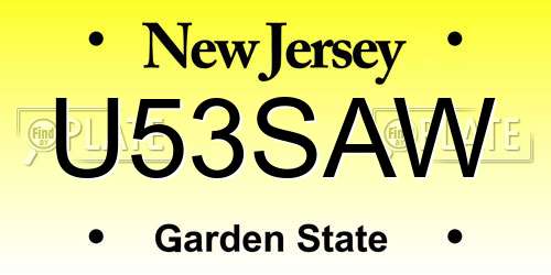 U53SAW New Jersey License Plate