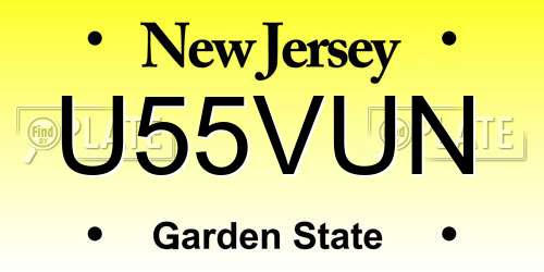 U55VUN New Jersey License Plate