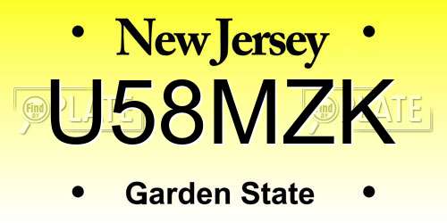 U58MZK New Jersey License Plate