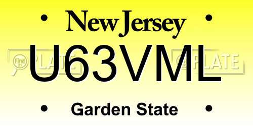 U63VML New Jersey License Plate