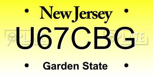 U67CBG New Jersey License Plate