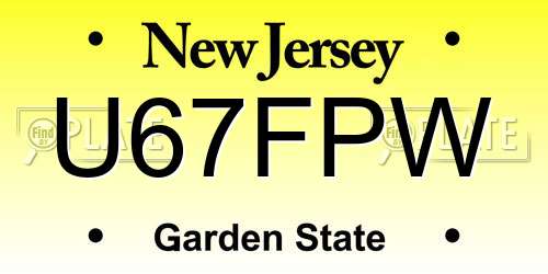 U67FPW New Jersey License Plate