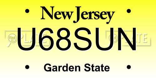 U68SUN New Jersey License Plate