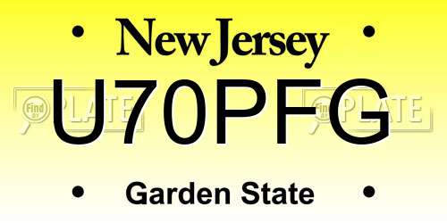 U70PFG New Jersey License Plate