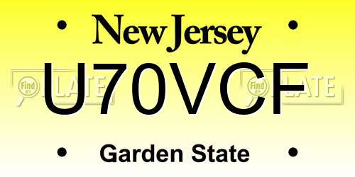 U70VCF New Jersey License Plate