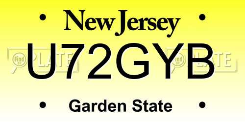 U72GYB New Jersey License Plate