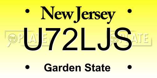 U72LJS New Jersey License Plate