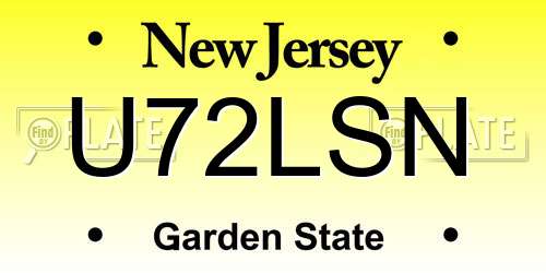 U72LSN New Jersey License Plate