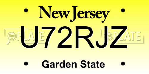 U72RJZ New Jersey License Plate