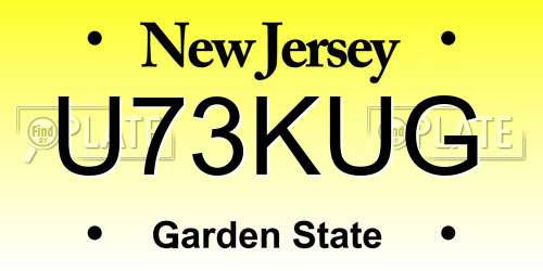 U73KUG New Jersey License Plate